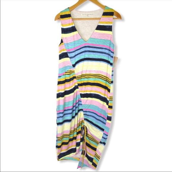 RACHAEL Rachael Roy NWT Cinched A-Line Striped Dress Size M Navy Multi Colored - Picture 8 of 8
